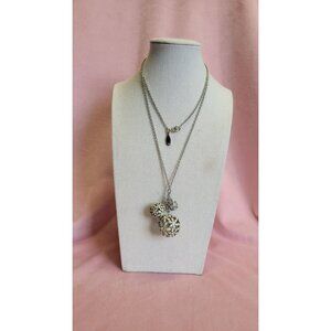 Ann Taylor Silver Tone Trio Floral Yellow Enamel Balls Chain Dangle Necklace N1F